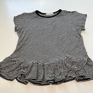 Pebble and Stone Small Striped Black White Short Sleeve Peplum Blouse